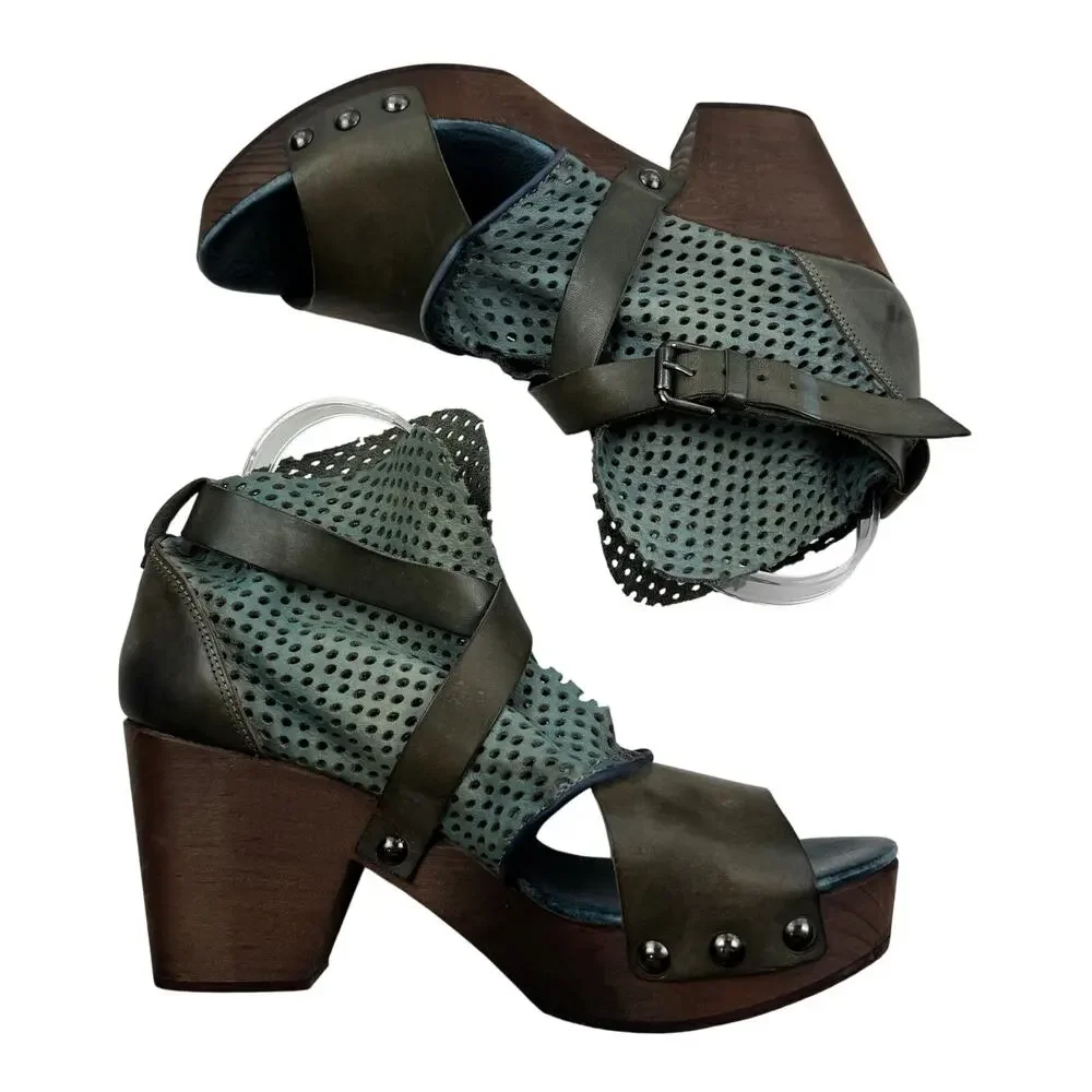 Free People Rendering Laser Cut Mesh Leather Boho Hippie Clog Women's Size 40/9
